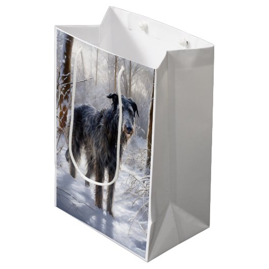 Scottish Deerhound Let It Snow Christmas Mittlere Geschenktüte (Vorderseite Schrägansicht)