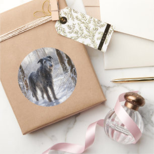 Scottish Deerhound Let It Snow Christmas Runder Aufkleber