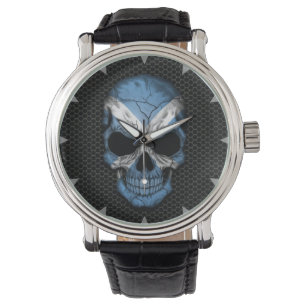 Scottish Flag Skull on Steel Mesh Graphic Armbanduhr