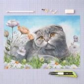 Scottish Fold Cat Floral Watercolor Seidenpapier (Handwerk)