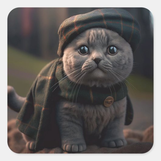 Scottish Fold Cat in einem Scottish Hat Sticker (Vorderseite)