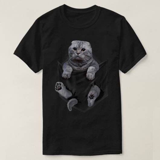 Scottish Fold Cat in Pocket T-Shirt (Design vorne)