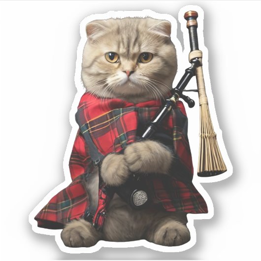 Scottish Fold Cat mit Bagpipe Aufkleber (Vorderseite)