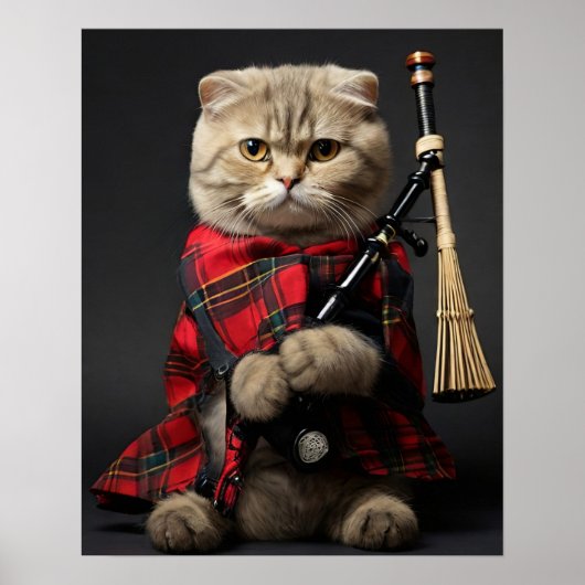 Scottish Fold Cat mit Bagpipe Poster (Vorne)