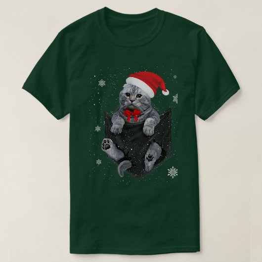 Scottish Fold Cat Pocket mit Weihnachtsfeier Weihn T-Shirt (Design vorne)