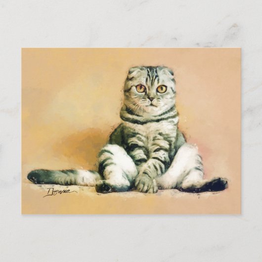 Scottish Fold Cat Sitting Portrait Postkarte (Vorderseite)