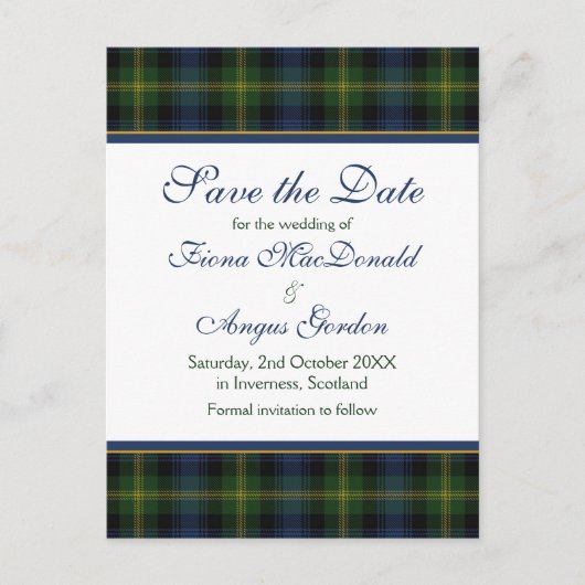 Scottish Gordon Tartan Wedding Save the Date Ankündigungspostkarte (Vorderseite)
