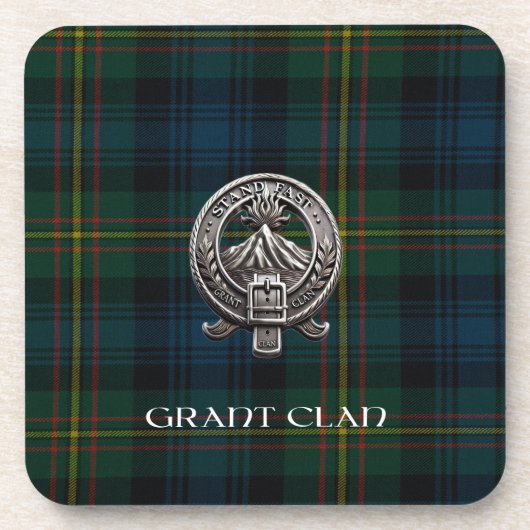 Scottish Grant Clan Tartan & Wappen Getränkeuntersetzer (Vorderseite)