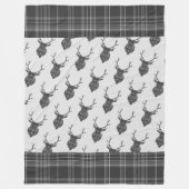 Scottish Gray Tartan Rustic Antler Stag Head Fleecedecke (Vorderseite)