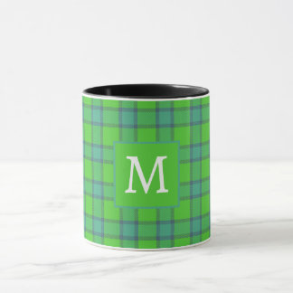 Scottish green &blue Plaid  tartan monogram name Tasse