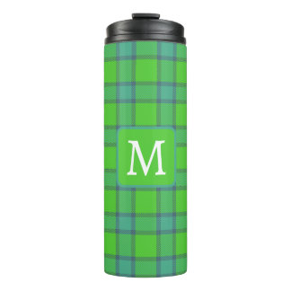  Scottish green &blue Plaid tartan monogram Thermosbecher