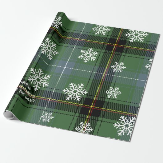 Scottish Green Tartan Snowflake Personalisierte Xm Geschenkpapier (Ungerollt)