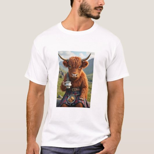 Scottish Hairy Coo Cow mit Tee-T - Shirt (Vorderseite)