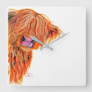 Scottish Hairy Highland Cow ' PEEKABOO ' Clock Quadratische Wanduhr