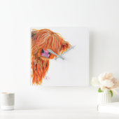Scottish Hairy Highland Cow ' PEEKABOO ' Clock Quadratische Wanduhr (Zuhause)
