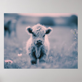 Scottish Highland Calf Baby Cow Pink Tint Print Poster