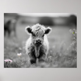 Scottish Highland Calf Baby Cow Soft Schwarz-weiß Poster