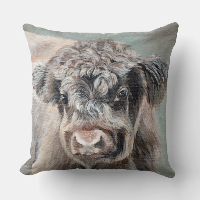 Scottish Highland Calf on Green Kissen (Vorderseite)
