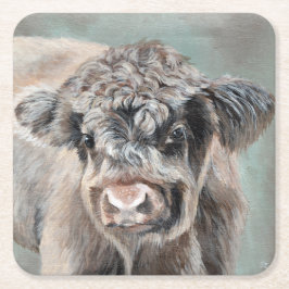 Scottish Highland Calf on Green Rechteckiger Pappuntersetzer