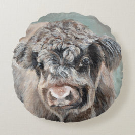 Scottish Highland Calf on Green Rundes Kissen