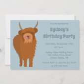 Scottish Highland Cattle Light Blue Birthday Party Einladung (Vorderseite)