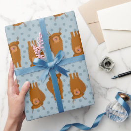 Scottish Highland Cattle Pale Blue Polka Dots Geschenkpapier