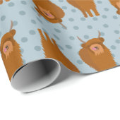 Scottish Highland Cattle Pale Blue Polka Dots Geschenkpapier (Rolleneckpunkt)