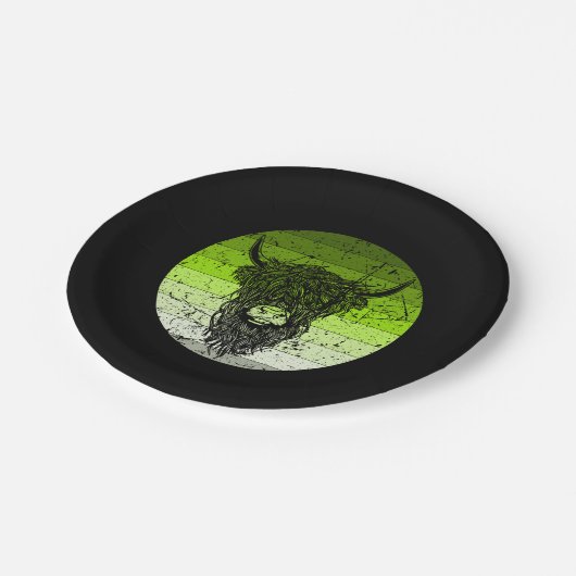 Scottish Highland Cattle Retro Pappteller (Schrägansicht)