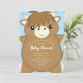 Scottish Highland Cow Baby Shower Blue Einladung (Stehend Vorderseite)