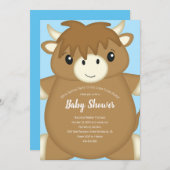 Scottish Highland Cow Baby Shower Blue Einladung (Vorne/Hinten)