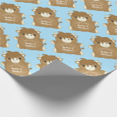 Scottish Highland Cow Baby Shower Blue Geschenkpapier (Ecke)