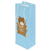 Scottish Highland Cow Baby Shower Blue Geschenktüte Für Weinflaschen (Rückseite Schrägansicht)