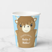 Scottish Highland Cow Baby Shower Blue Pappbecher (Rückseite)
