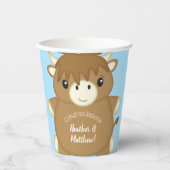 Scottish Highland Cow Baby Shower Blue Pappbecher (Vorderseite)
