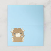 Scottish Highland Cow Baby Shower Blue Platzkarte (Außenseite Aufgefaltet)