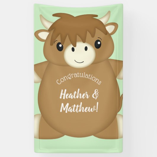 Scottish Highland Cow Baby Shower Green Banner (Vertikal)