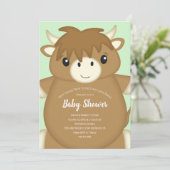 Scottish Highland Cow Baby Shower Green Einladung (Stehend Vorderseite)