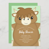 Scottish Highland Cow Baby Shower Green Einladung (Vorne/Hinten)