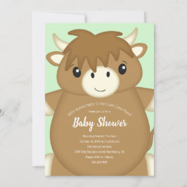 Scottish Highland Cow Baby Shower Green Einladung