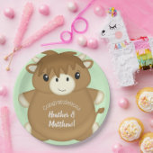 Scottish Highland Cow Baby Shower Green Pappteller (Party)