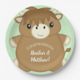 Scottish Highland Cow Baby Shower Green Pappteller