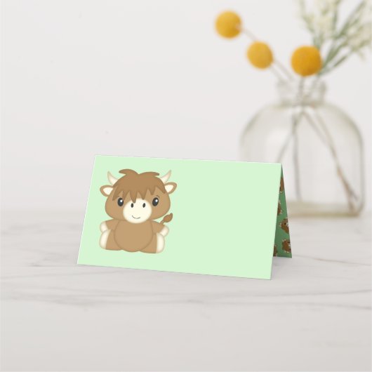 Scottish Highland Cow Baby Shower Green Platzkarte (Vorderseite)