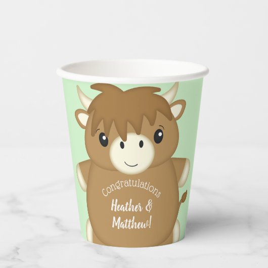 Scottish Highland Cow Baby Shower Pappbecher (Vorderseite)