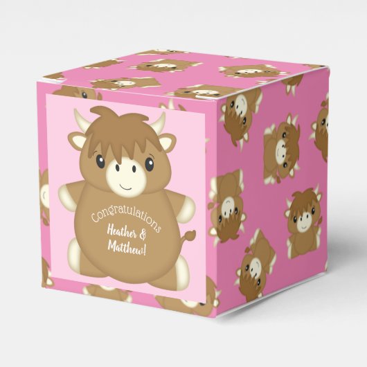 Scottish Highland Cow Baby Shower Pink Geschenkschachtel (Vorderseite)