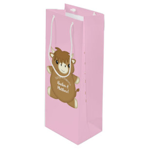 Scottish Highland Cow Baby Shower Pink Geschenktüte Für Weinflaschen