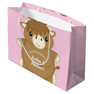 Scottish Highland Cow Baby Shower Pink Große Geschenktüte
