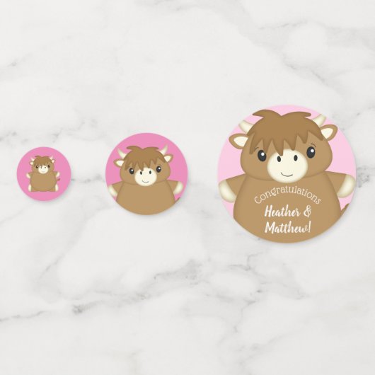 Scottish Highland Cow Baby Shower Pink Konfetti (Vorderseiten)