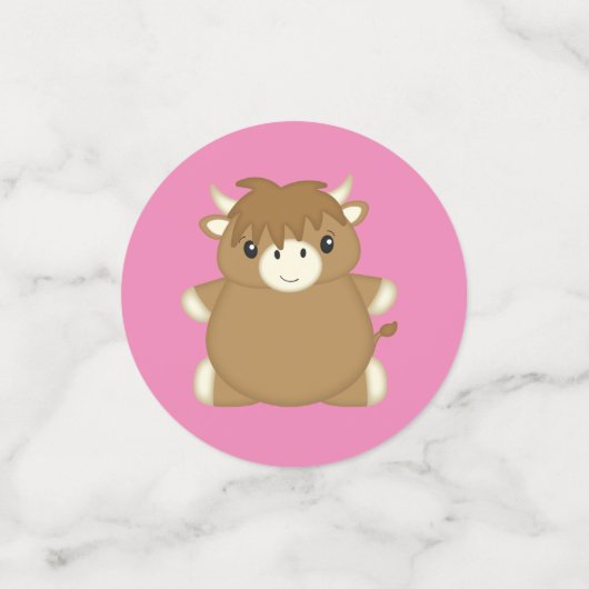 Scottish Highland Cow Baby Shower Pink Konfetti (Klein Vorderseite)