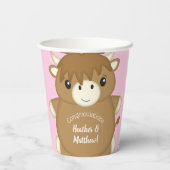 Scottish Highland Cow Baby Shower Pink Pappbecher (Rückseite)
