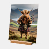 Scottish Highland Cow Bagpiper, Acrylschild (Winkel)